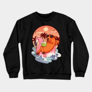 Retro 80s 90s Flamingo Pool Men Kids Women Funny Capybara Crewneck Sweatshirt